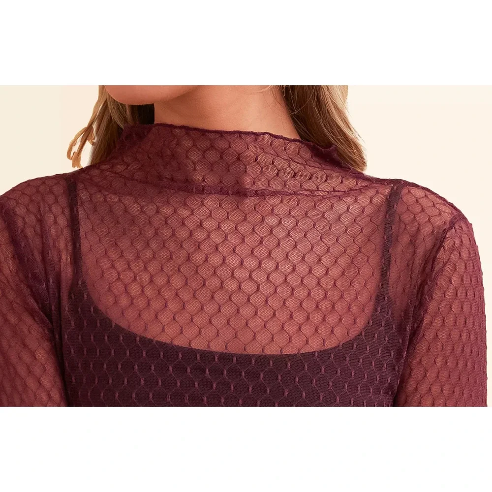 FREE PEOPLE INTIMATELY WINE MINDING MY BUSINESS SHEER LAYERING TOP SHIRT SZ XS